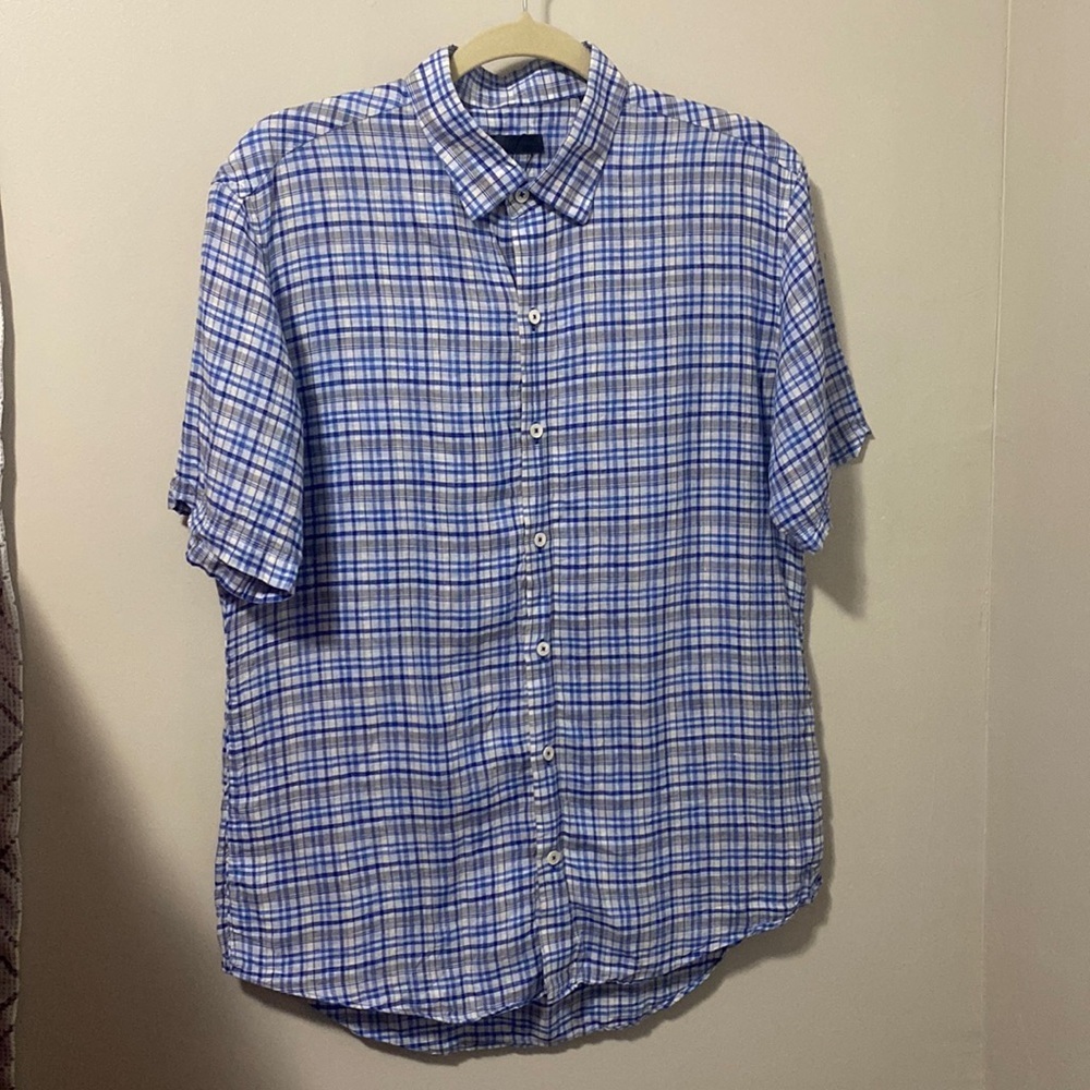 NWOT! Zachary Prell Linen Plaid Button Up - Picture 1 of 7